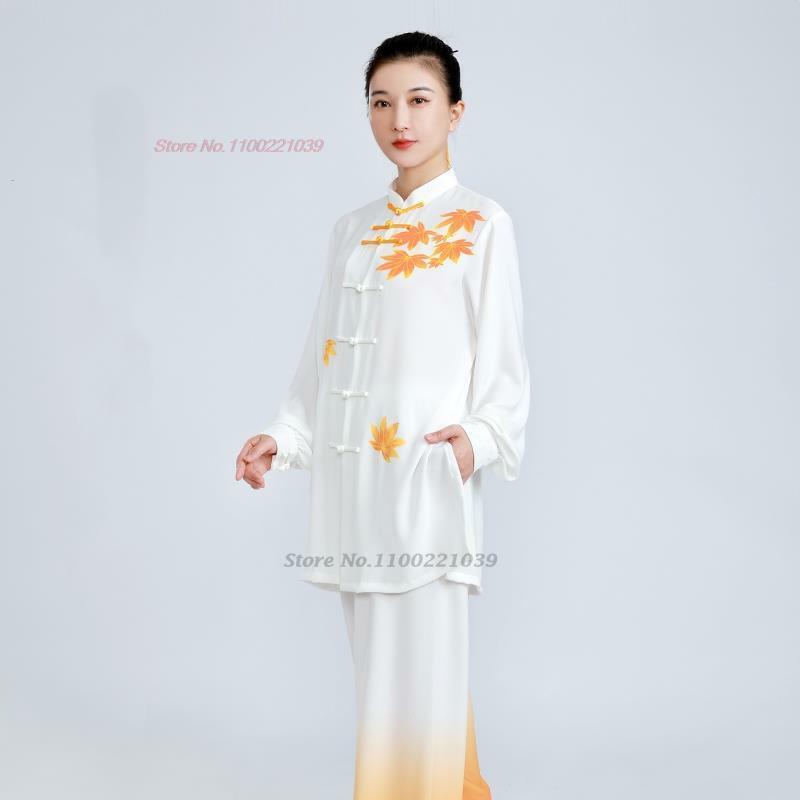 Uniforme chino de tai chi wushu, conjunto de kung fu, estampado de flores, práctica de taijiquan, artes marciales tradicionales, traje de ejercicio de wing chun, 2024