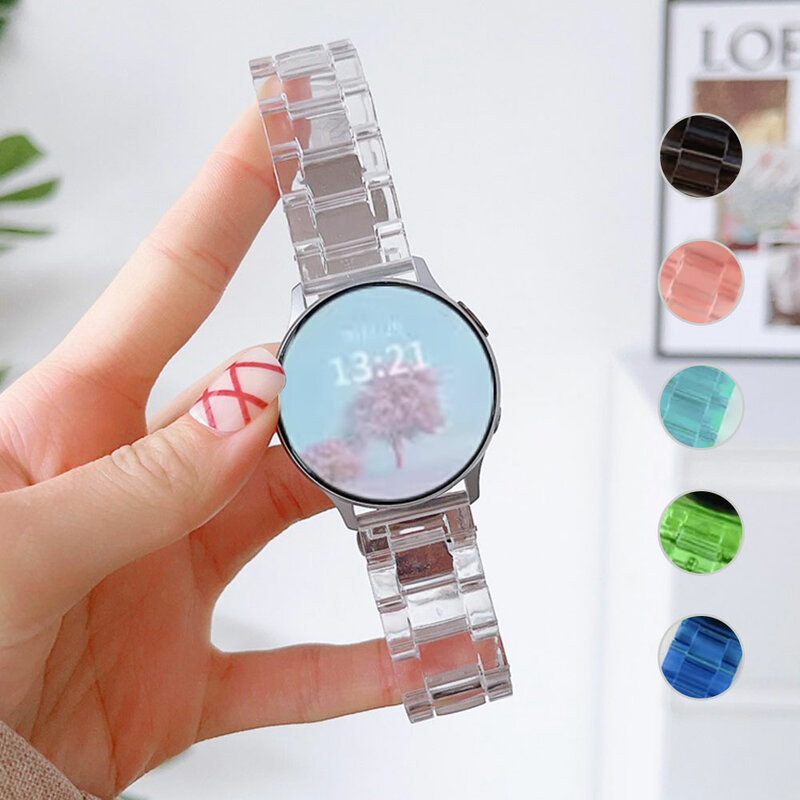 Transparent strap for Samsung Galaxy watch 6/5/pro/4/classic/Active 2 20mm/22mm Glacier link bracelet huawei gt2-2e-3-pro-4 band