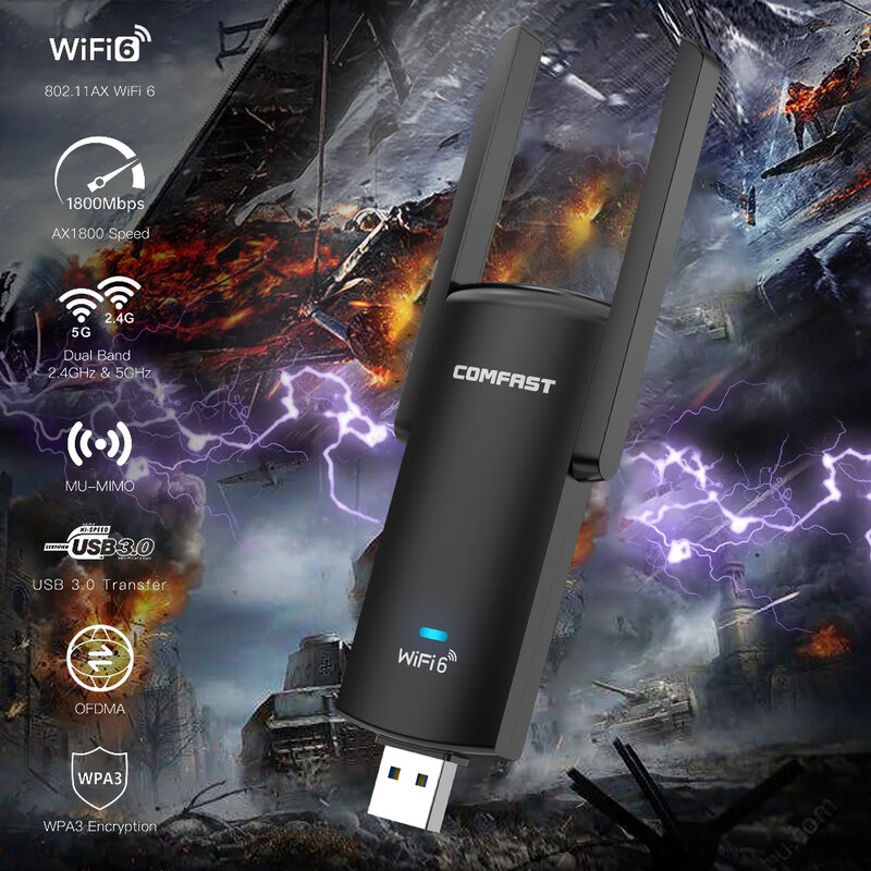 COMFAST CF-953AX 1800Mbps WiFi 6 USB 3.0 Adapter 2.4G& 5G High Speed Adaptador Network Card WiFi 6 Dongle Win10/11 PC Receiver
