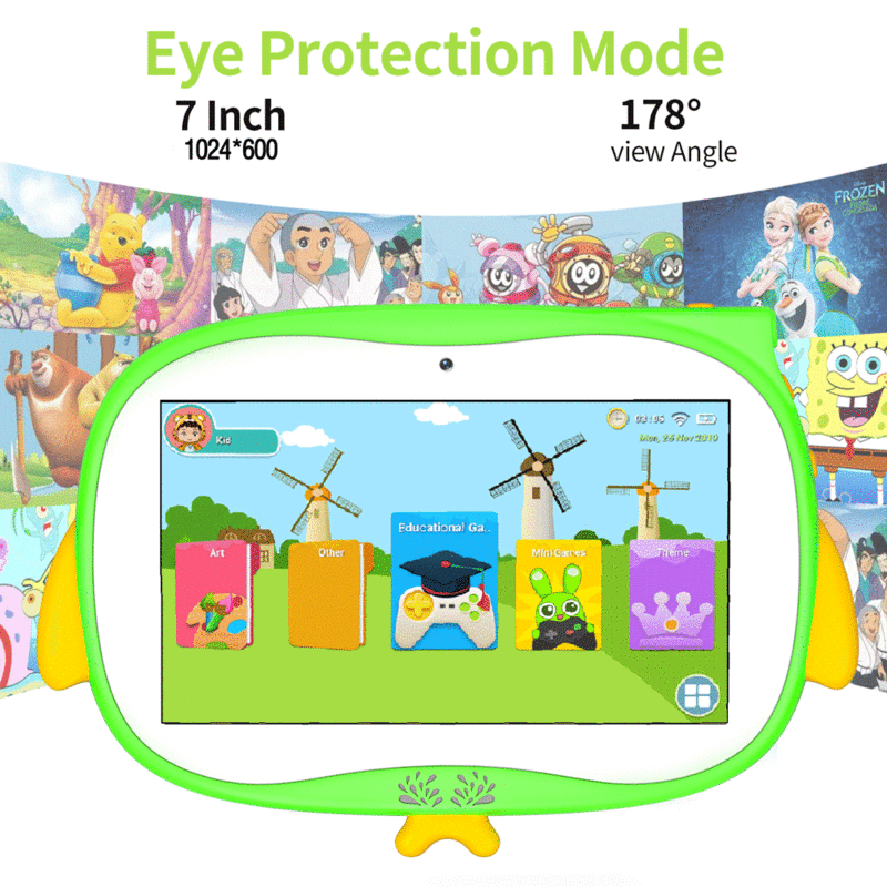 Tablet anak Penguin 7 inci, Tablet pendidikan pembelajaran Android 12 Quad Core 4GB RAM 64GB ROM, kamera ganda, hadiah anak-anak
