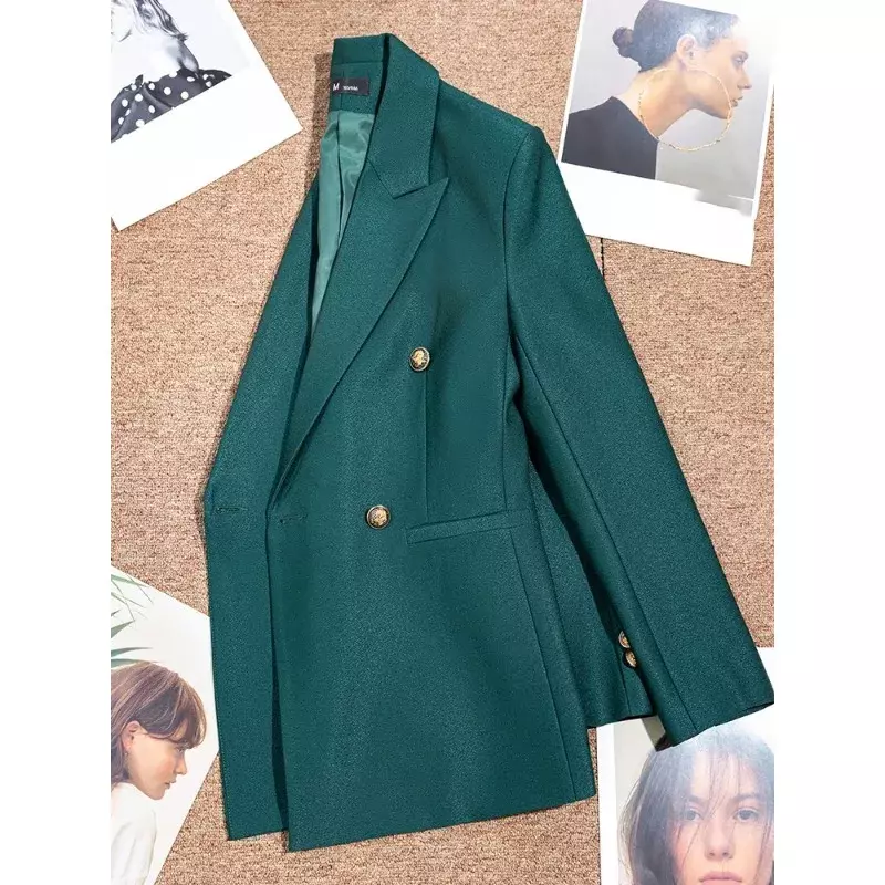 Wysokiej jakości biurowa, damska odzież do pracy formalny blezer kobiet czerwony zielony długi rękaw jednorzędowy solidna kurtka