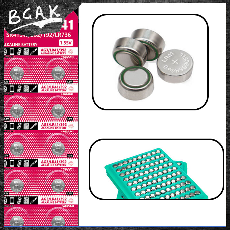 BCAK-Pile bouton AG3, haute qualité, LR41, zinc manganèse, 1.55V, 40mAh, cellule pour montre, clé de voiture, calculatrice à distance électrique