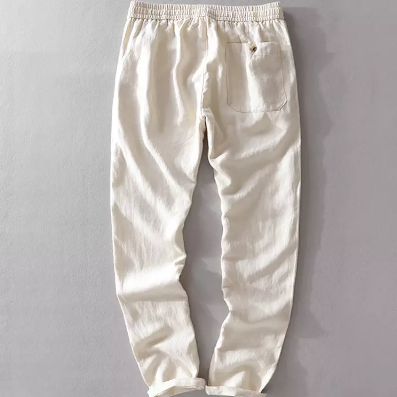 Primavera estate nuovi pantaloni Casual in lino 100% abbigliamento uomo pantaloni Oversize larghi sottili F7409