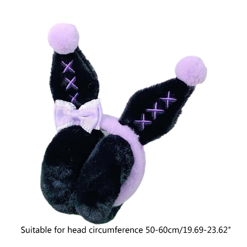 Girls Lovely Bunny Ear Ear Warmer Stuffed Earmuff Warm Plush Winter Earwarmer with Bowknot Decor for Children