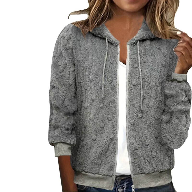 Moda autunno inverno nuova giacca con cappuccio a maniche lunghe donna 2023 Casual solido lavorato a maglia Basic Zipper Coat felpe con cappuccio giacche per le donne