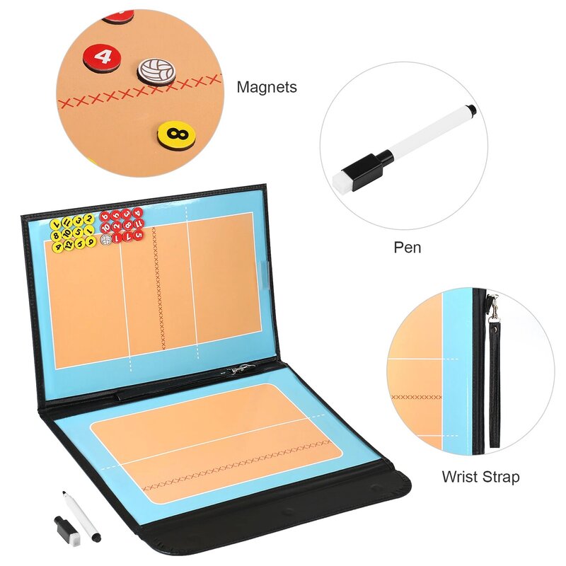 Tablero táctico magnético plegable para voleibol, tablero de estrategia de entrenamiento con rotuladores, piezas de equipo y bolígrafo 2 en 1
