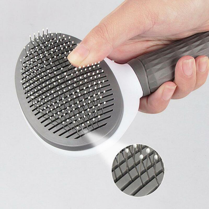 Resin Protective Tip Cat Brush Self Slicker Brush for Cat Dog Grooming One-touch Release Button Pet Massage Tool for Long