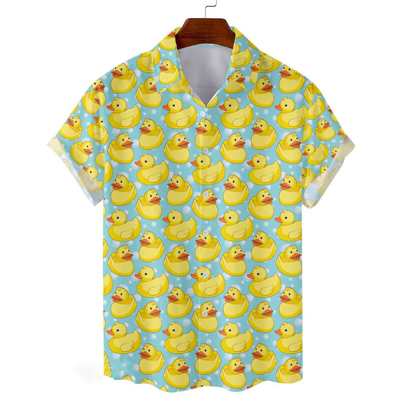 Śmieszne męskie koszule męskie bluzki z nadruk kaczka zwierząt 3d Casual męska odzież letnia koszulka z krótkim rękawem luźna obszerna koszula