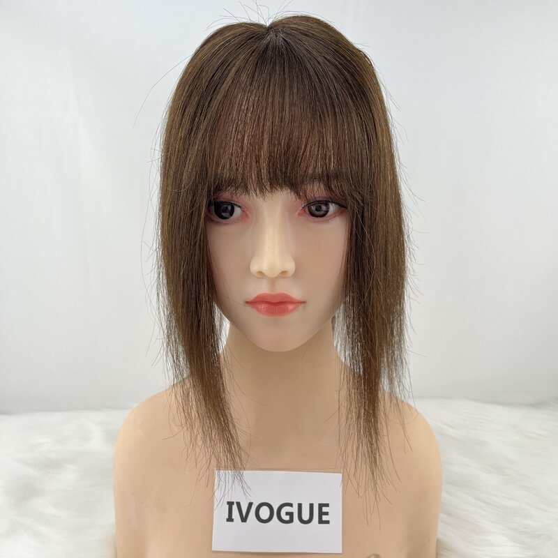 InjBase-Frange à air pour femme, cheveux humains, vierge, européenne, peau injectée, cuir chevelu, pièce supérieure avec clips, partie libre, 9x14cm