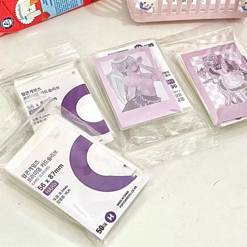 1 пакет/50 шт. Kpop фиолетовый держатель для фотокарт прозрачный попкорн 56x87 рукава для карт прозрачная защитная пленка для фотографий