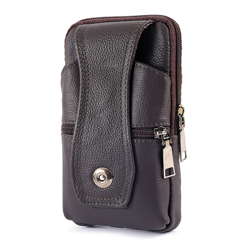กระเป๋าซิปมีกระดุมเคสโทรศัพท์มือถือกระเป๋าเอวผู้ชายสไตล์ย้อนยุคแบบเรียบง่ายกระเป๋าคาดเอวหนัง PU สำหรับเดินทางกลางแจ้งกระเป๋าคาดเอว