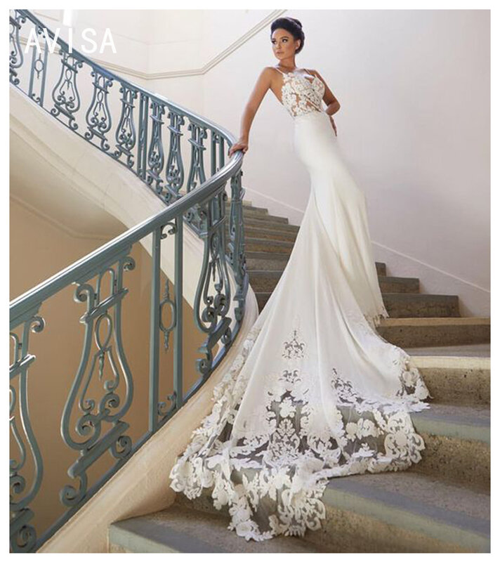 Женское свадебное платье с юбкой-годе, элегантное винтажное кружевное платье невесты с V-образным вырезом, лето 2024