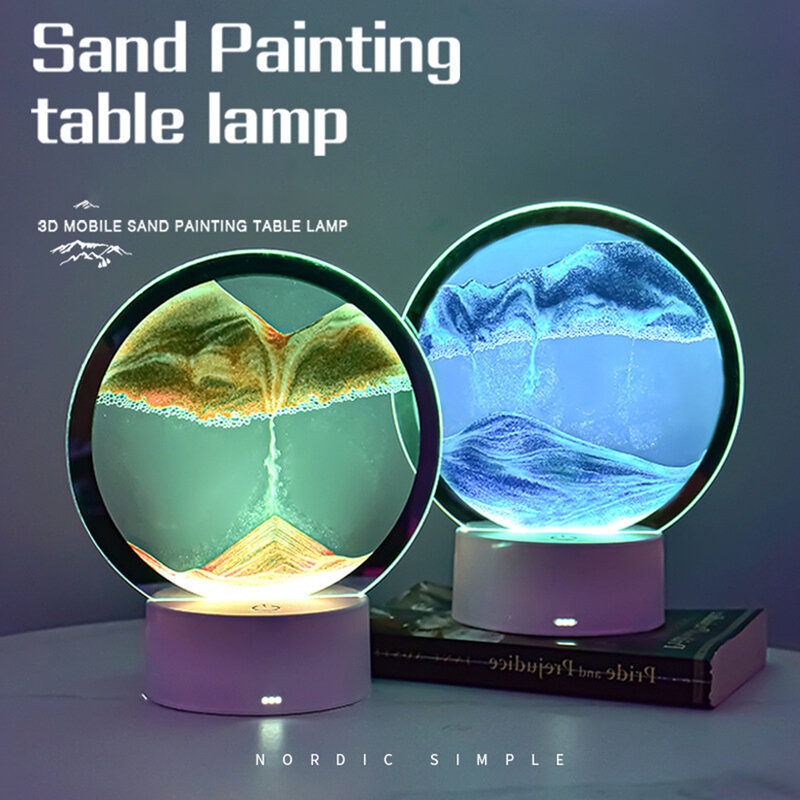 ثلاثية الأبعاد الرمال اللوحة أضواء الليل مع ضوء ملون ، ساعة الزجاج اللوحة ، الإبداعية الرمال المتحركة الجدول مصباح ، الحرف المنزلية الزخرفية