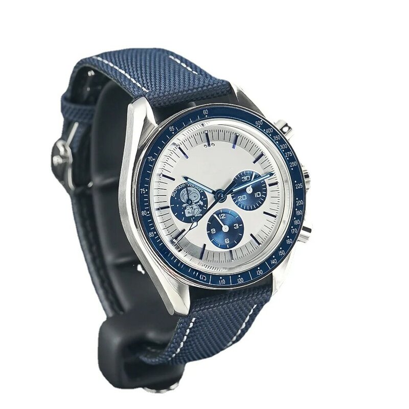 นาฬิกาสนูปี้สีเงินแบรนด์แท้ใหม่สำหรับผู้ชายนาฬิกาข้อมือควอตซ์บอกวันที่อัตโนมัติคุณภาพสูง42มม. นาฬิกาสปอร์ตสุดหรู