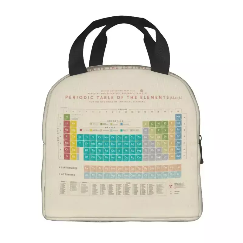 Elements Periodic Table Thermal Insulated Lunch Bag Science Chemistry Chemical Portable Lunch Tote for School Storage Food Box