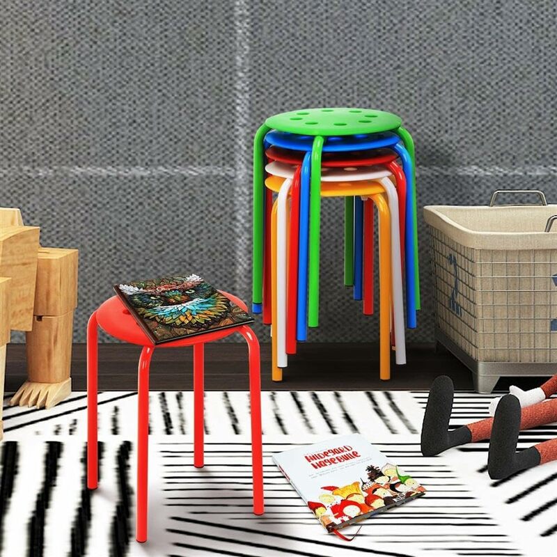 Bancozes de plástico empilhamento, portátil mesa de jantar cadeira, colorido, redondo, decorativo, várias cores, pacote de 5