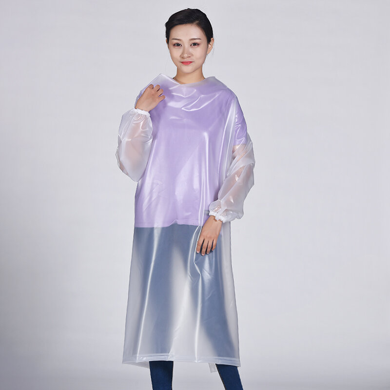 투명 O넥 긴팔 방수 앞치마, 비옷 디자인, 길이 1.3 계량기
