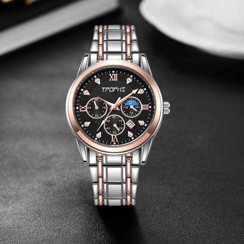 Męski elegancki zegarek luksusowy chronograf faza księżyca męskich zegarków dla formalna odzież biznesu elegancki męski zegarek