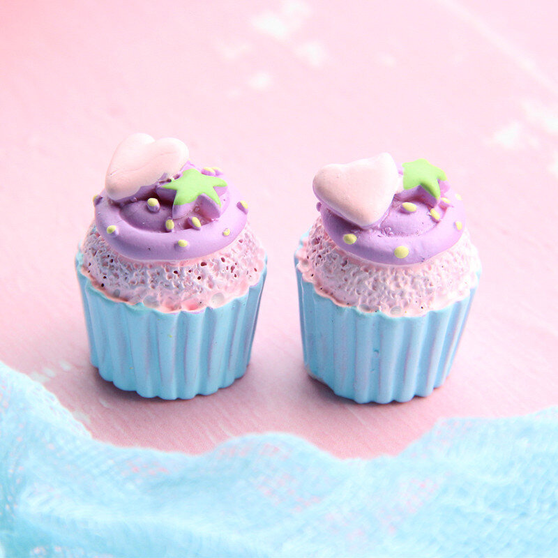 10 buah kerajinan Cupcake Mini ornamen Resin makanan realistis berwarna Macaron untuk Aksesori DIY