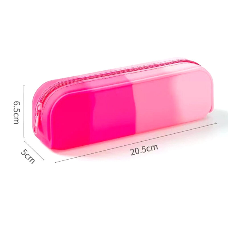 Gradient Color Rectangular Silicone Pen Box Large Capacity Office Pencil Bag For Students Learning Stationery Storage Supplies