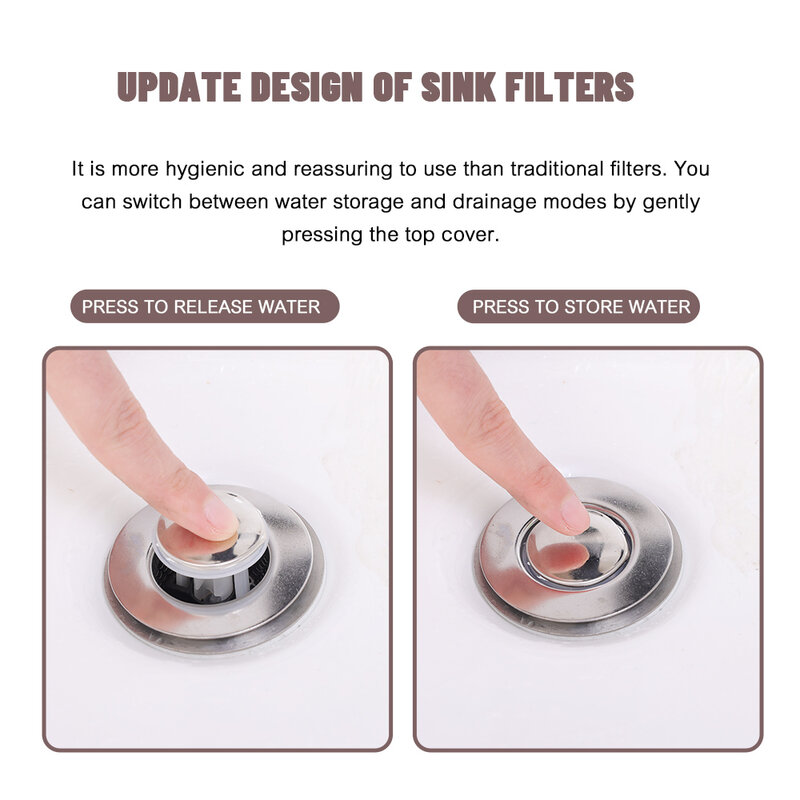 Stainless Steel Floor Drain Filter Washbasin Plug Pop-Up Bounce Core Basin Stopper Hair Catcher Shower Sink Strainer Anti Odor