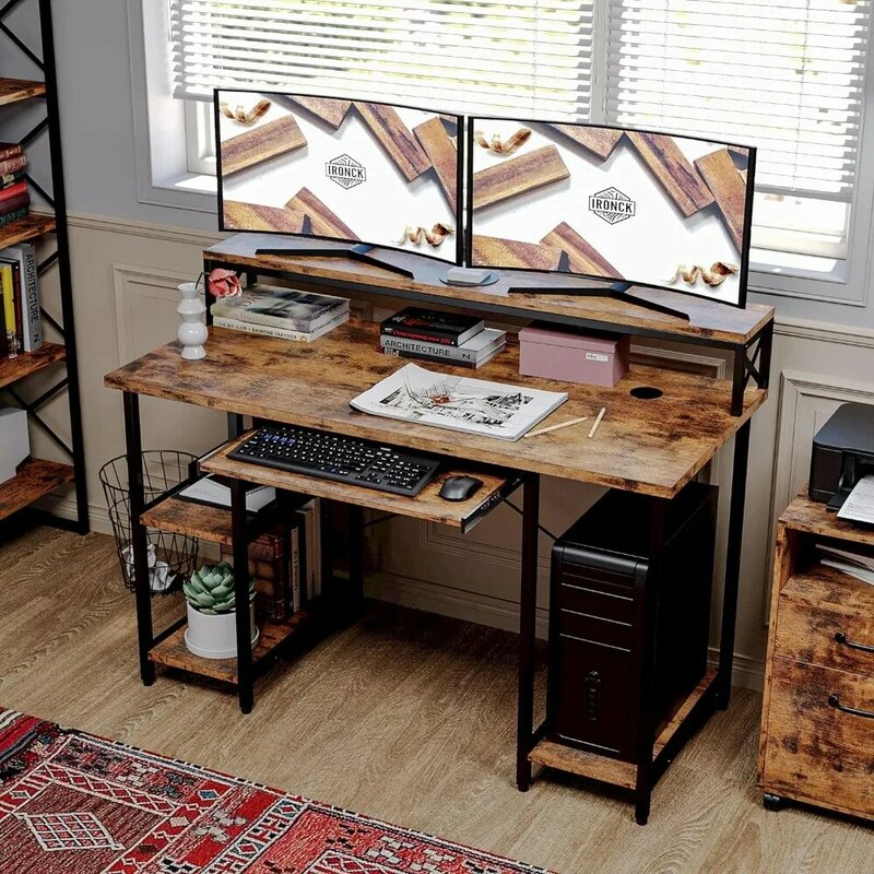 Eisen Computer tisch 47 ", Home-Office-PC-Schreibtisch mit Tastatur ablage Monitorst änder Lager regal CPU-Ständer, modern