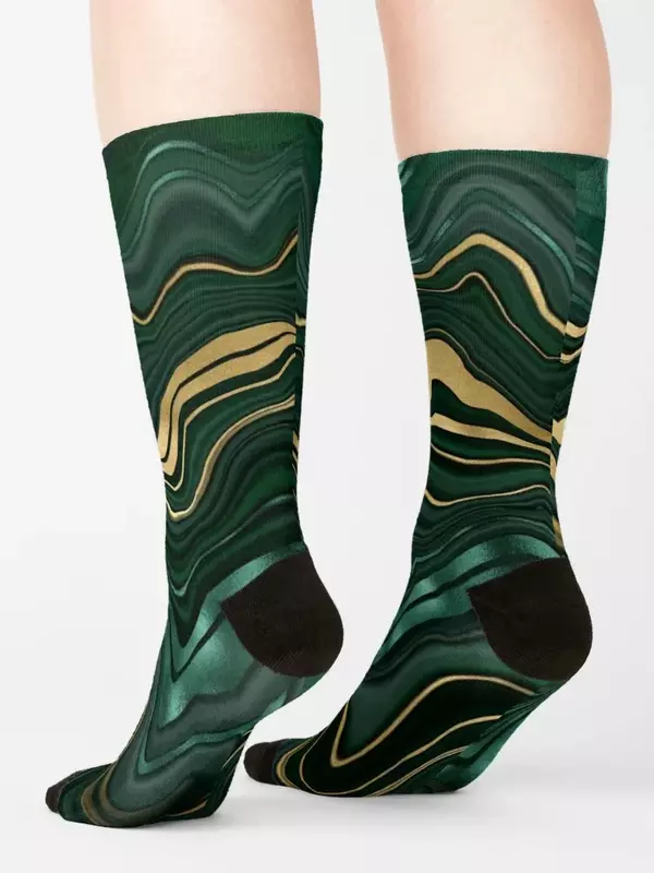 Emerald Green and GoldMalachite Pattern Socks valentine gift ideas Christmas Socks Women's Men's