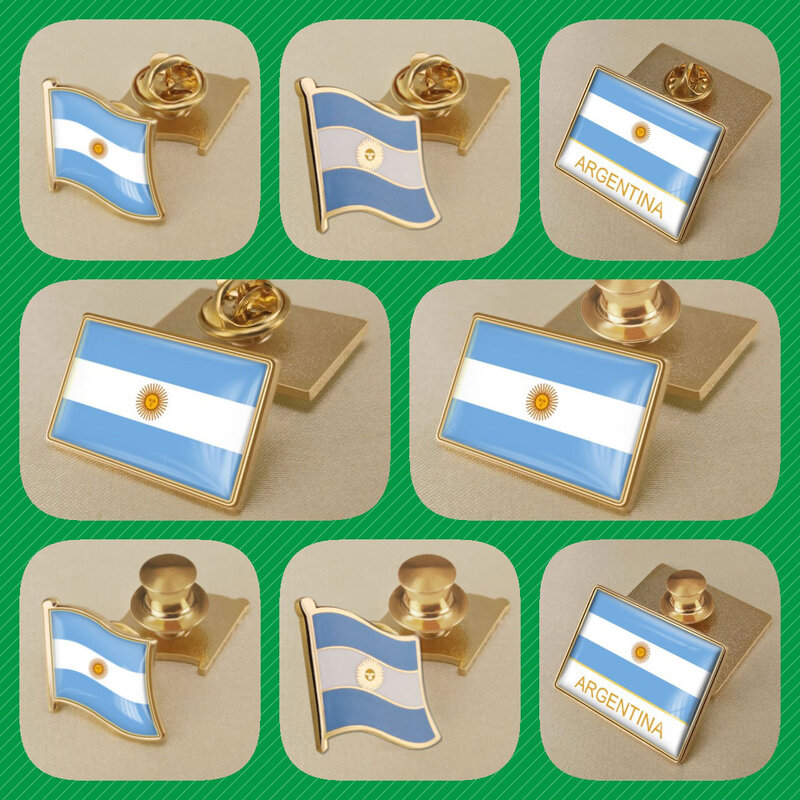 Mapa de Argentina, bandera nacional, emblema nacional, broche de flores, insignias, alfileres de solapa