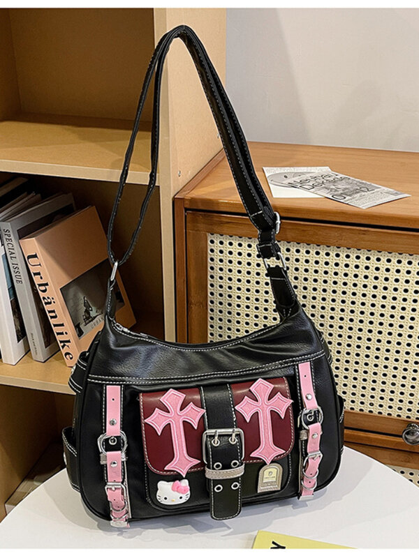 Hello Kitty Gothic Punk Retro Pink Crossbody Bag Women Toy Hot Girl Handbag 2000s Trendy Shoulder Bag Gift for Women