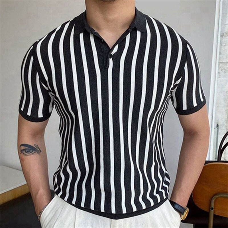 Pasiasta męska koszulka z krótkim rękawem 2024 nowa letnia koszulka Polo biznesowa odzież męska wygodna t-shirty sportowe do gry w golfa