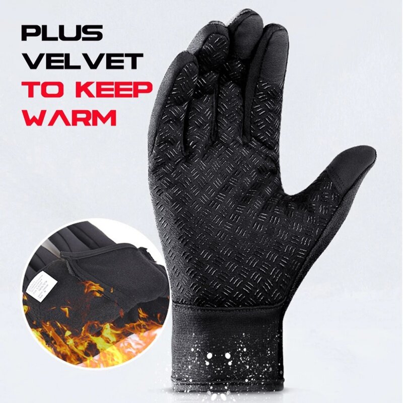 Luvas de esqui quente para homens e mulheres, tela sensível ao toque, à prova de vento, térmica, antiderrapante, ciclismo, luvas com zíper