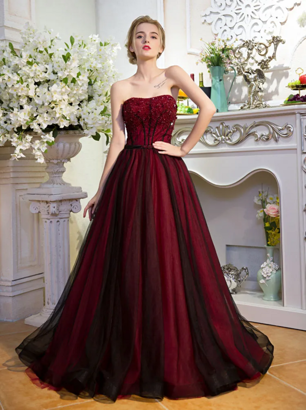 Czarno-czerwone gotyckie suknie ślubne bez ramiączek bez ramiączek bez świecącego koralika bez białego Vintage kolorowe suknie ślubne szata De Mariee 2024