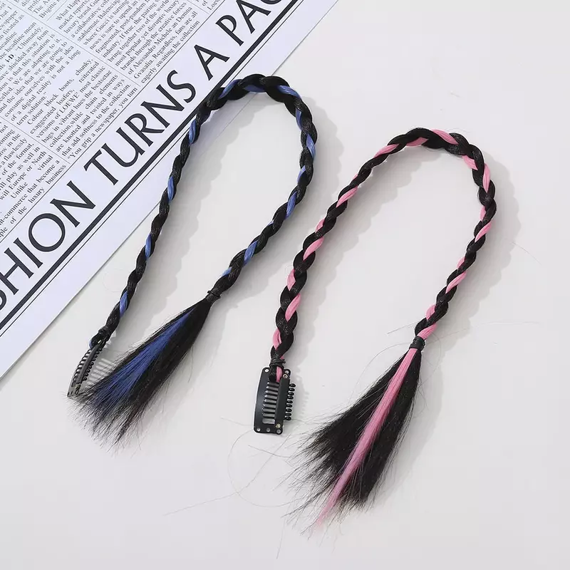 Cute Wig Braid Female Ponytail Artificial Hair Ribbon Tied Hair Sweet Cool Ballet Style Boxing Twist Braid Bow Double Ponytail