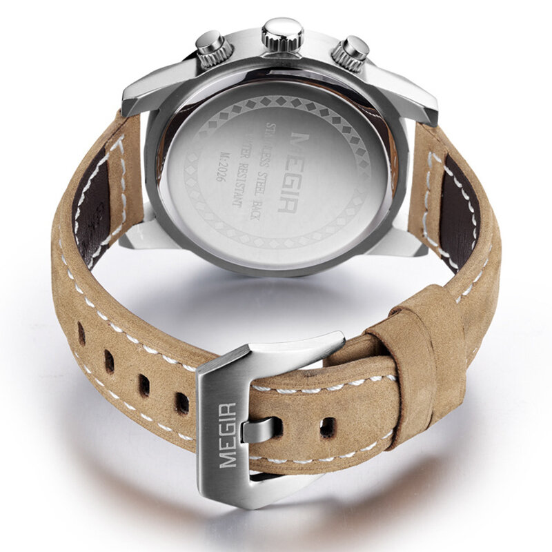 MEGIR-Montre de sport en cuir étanche pour homme, chronographe, date, horloge, marque supérieure, luxe, mode, nouveau