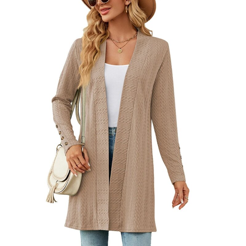 ボタン付きの女性用長袖ゆったりとしたカーディガン,カジュアルなジャケット,単色,ファッショナブル,秋と冬