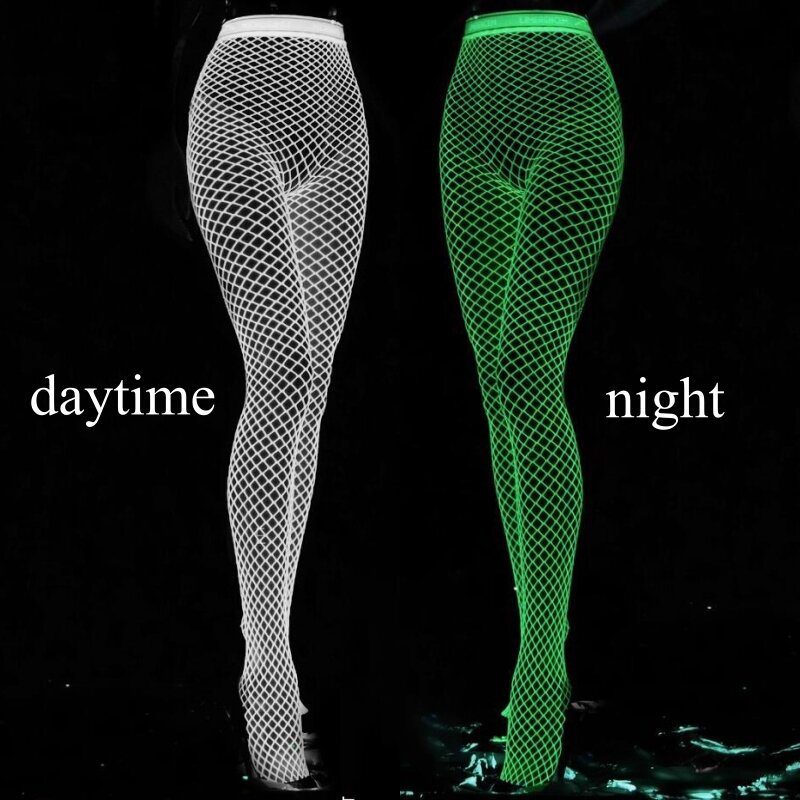 Fantasien sexy erotisch glühend aushöhlen Mesh Fisch netz Bodysuit Body stockings Hot Pole Akne Clubwear leuchtendes Babydoll Kleid