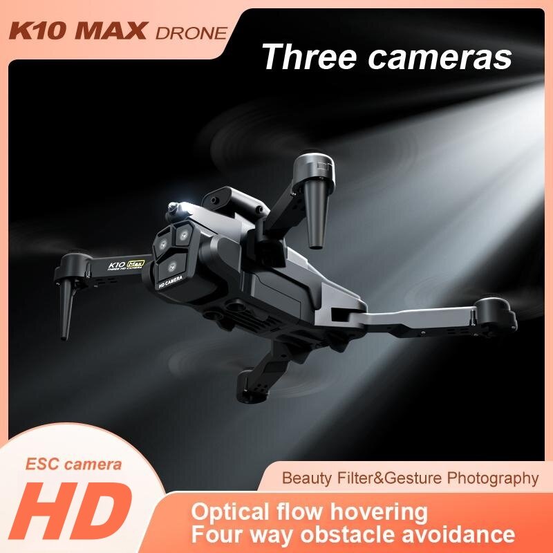 Drone K10 Max RC 8K kamera tiga profesional, mainan Quadcopter lipat fotografi gerakan penghisap rintangan aliran optik baru