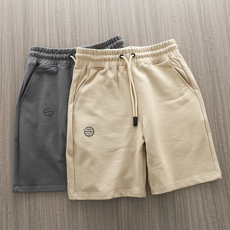 DUKEEN-pantalones cortos de algodón de estilo japonés para hombre, Pantalón deportivo holgado de cinco puntos, Color sólido, verano, 360G