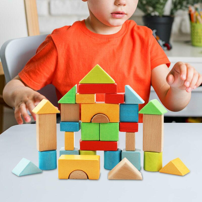 Juego de bloques de madera de fácil uso, rompecabezas con forma geométrica, juguete Montessori