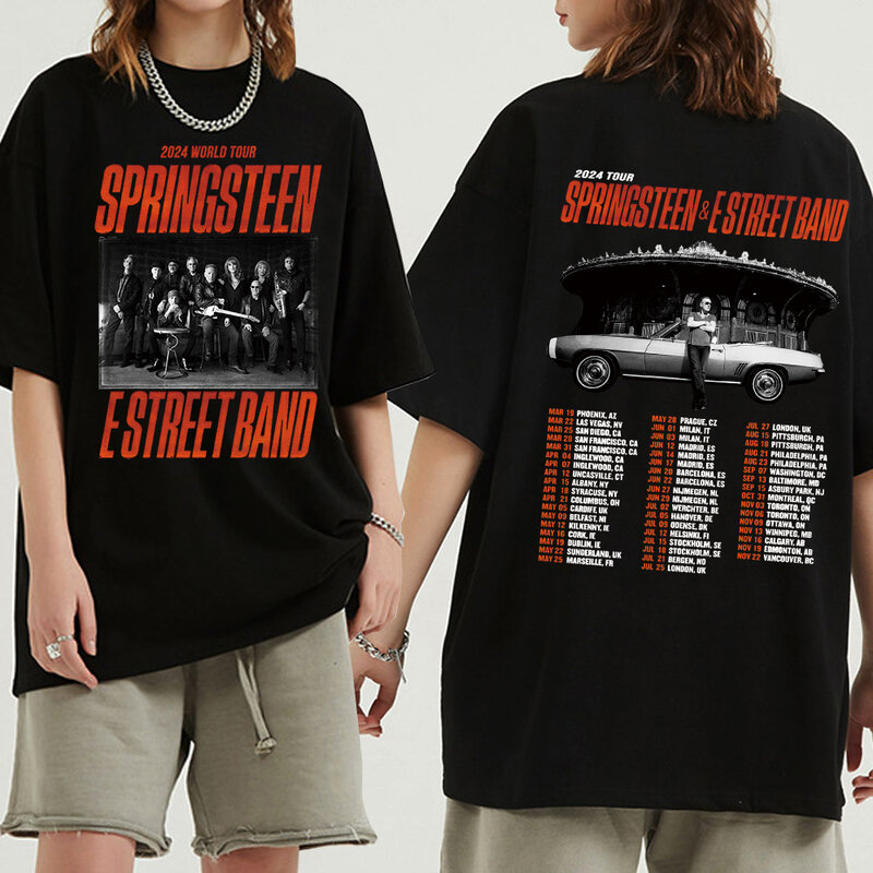 Camiseta de Bruce Spring Steen y E Street Tour para mujer y hombre, Camisetas estampadas, ropa de calle de gran tamaño, Harajuku, 2024
