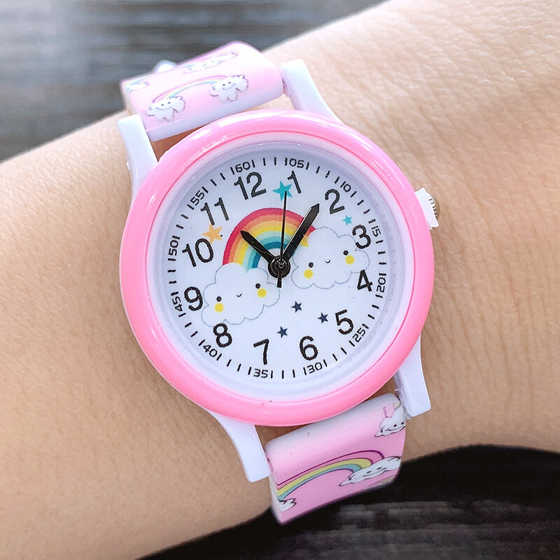 New Fashion Girls Watches Rainbow Cloud Cartoon Watch for Kids Print Silicone Quartz Watch Childrens Cute Wristwatch Gifts Clock