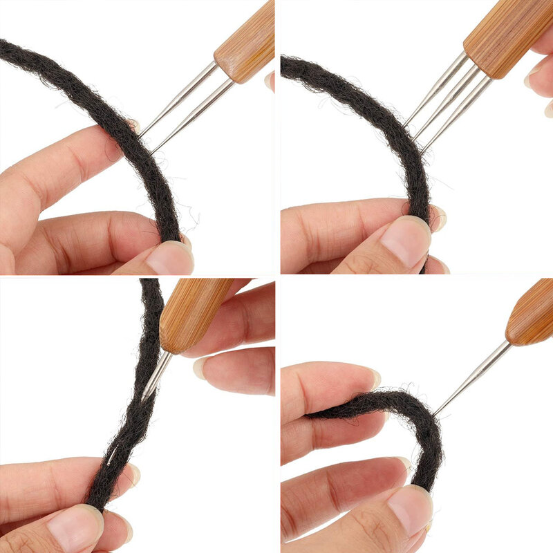 Agulha de madeira do crochet do punho para tranças, cabelo que faz ferramentas, 0.5mm, 0.75mm, 1mm, 3 pcs/bag