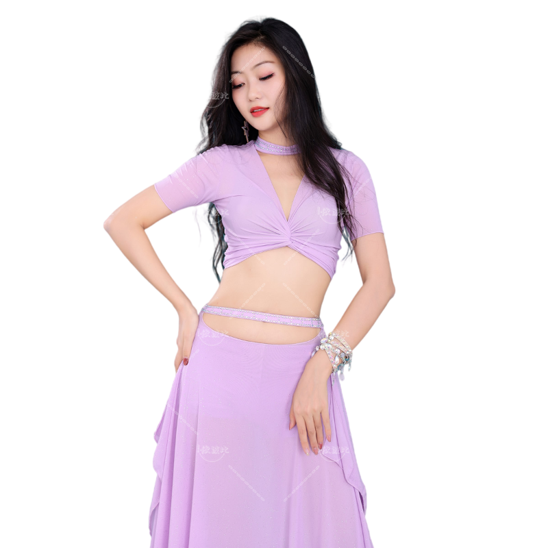Summer Belly Dance Clothing Women Oriental Dance Performance Out Fit Water Yarn Skirt Sexy V Neck Top Thin Comfortable Large