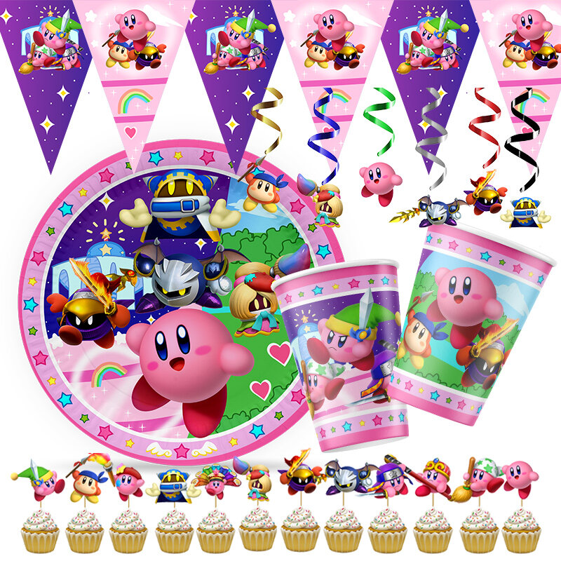 Kirby-Star Decoração Anime para Festa de Aniversário Infantil, Acessórios de Mesa, Artigos de Festa, Pratos, Guardanapo, Balões, Baby Shower Gift