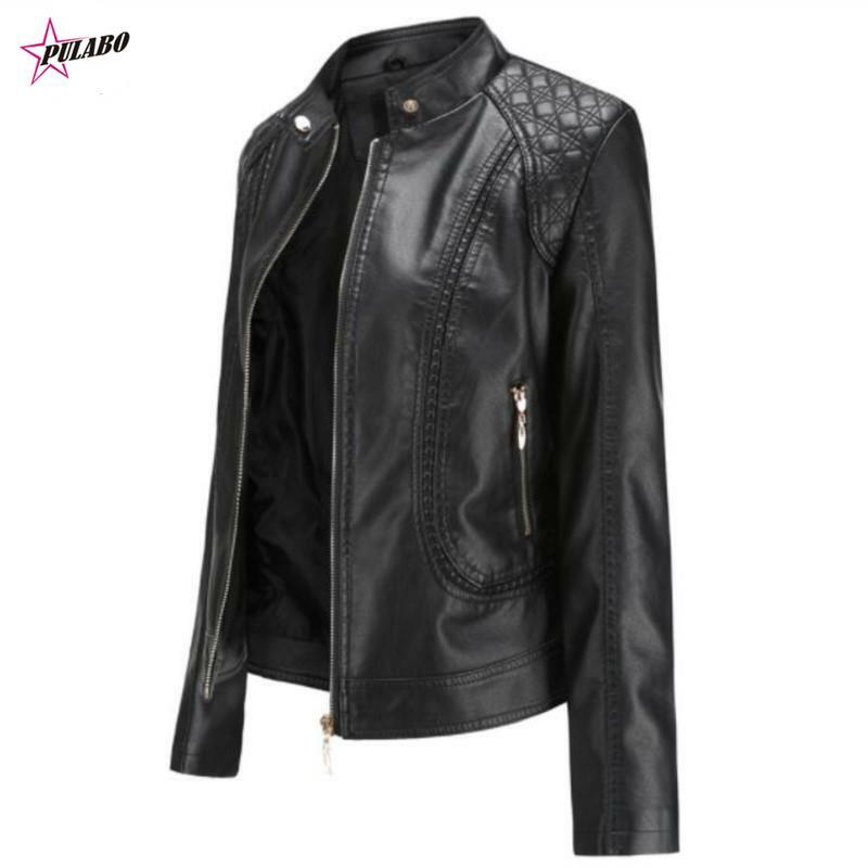 y2k PULABO Spring and Autumn OL Stand Collar Stand Collar Leather Jacket Women Moto Biker Coat PU Jacket Autumn Jacket Black Red