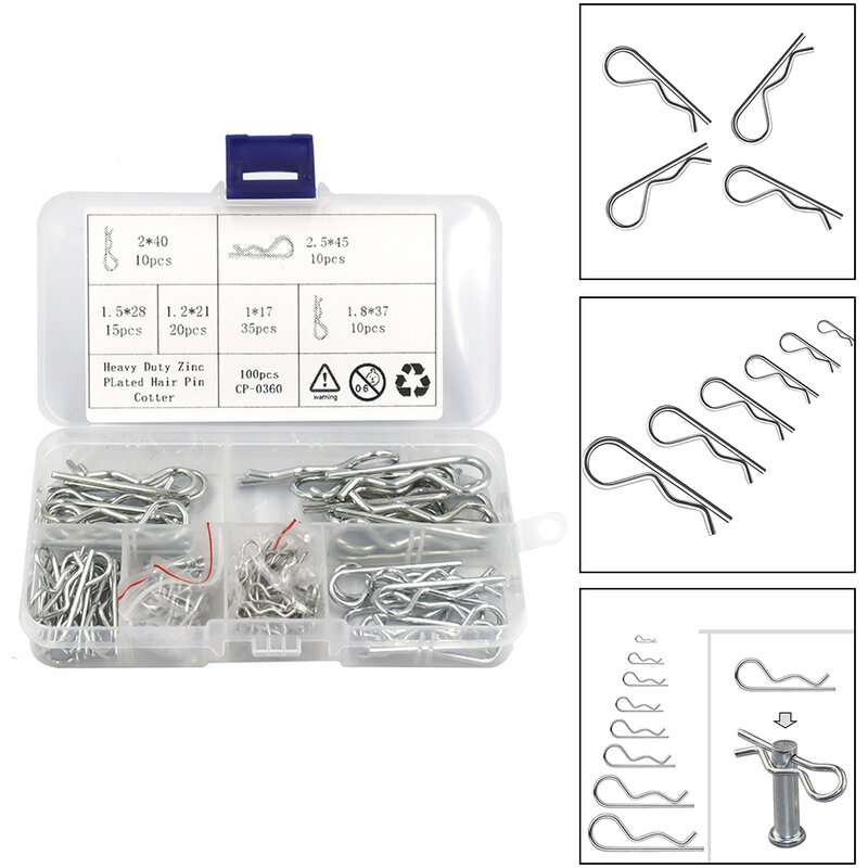 100PCS For Carbon Steel R Hitch Pin Tractor Clip Cotter Conveniently Packaged Suitable for For Cars and Trailers