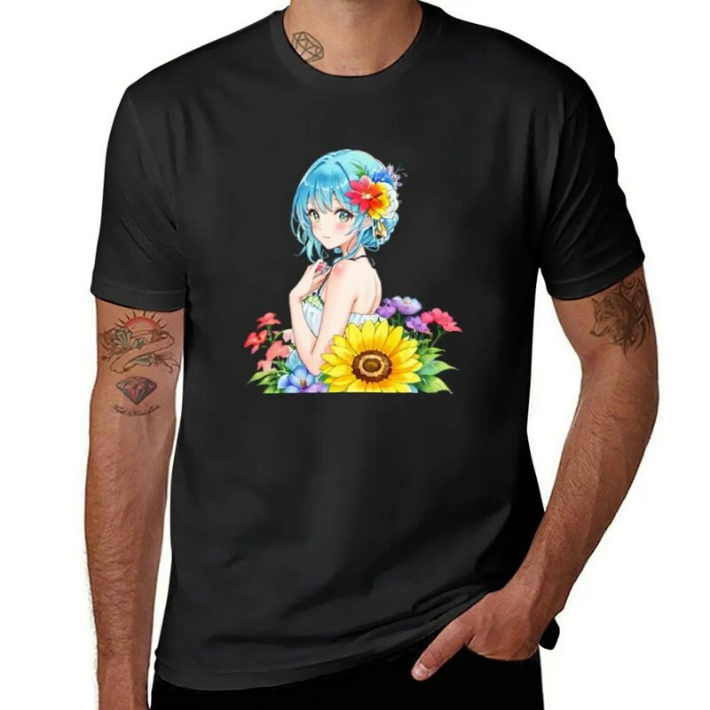 Anime giapponese con fiori #5 t-shirt vintage manica corta tee plus size top hippie vestiti magliette per uomo