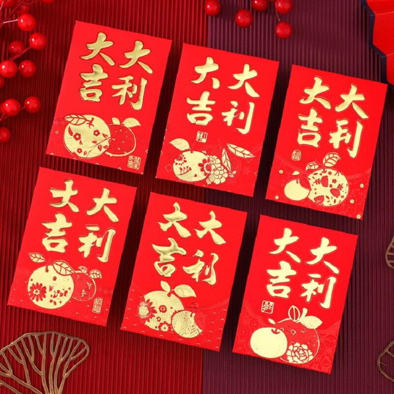 Enveloppes rouges de dessin animé de dragon personnalisé, paquet de nouvel an, festival de printemps créatif, vente en gros, 2024, 6 pièces