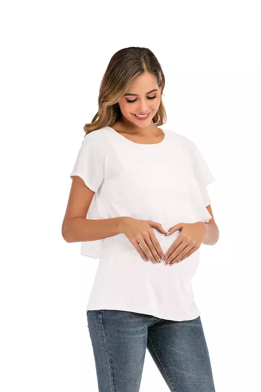 Nowe letnie damskie koszulki do karmienia w ciąży damskie topy kopertowe bez rękawów dwuwarstwowa bluzka Tees ubrania w ciąży