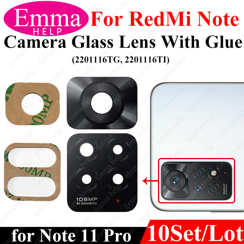 10 buah, kaca lensa kamera belakang untuk Xiaomi Redmi Note 10 Pro 10S 10T 10 5G Plus 9S 8T 8 9 Pro 7 Note 11 lem Lenese perekat